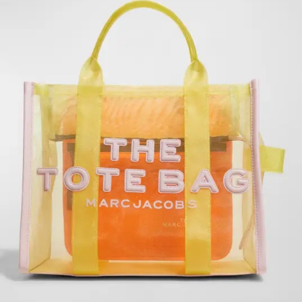 Marc Jacobs Medium “The Tote Bag” Yellow Mesh w/attached Orange Waterproof Pouch